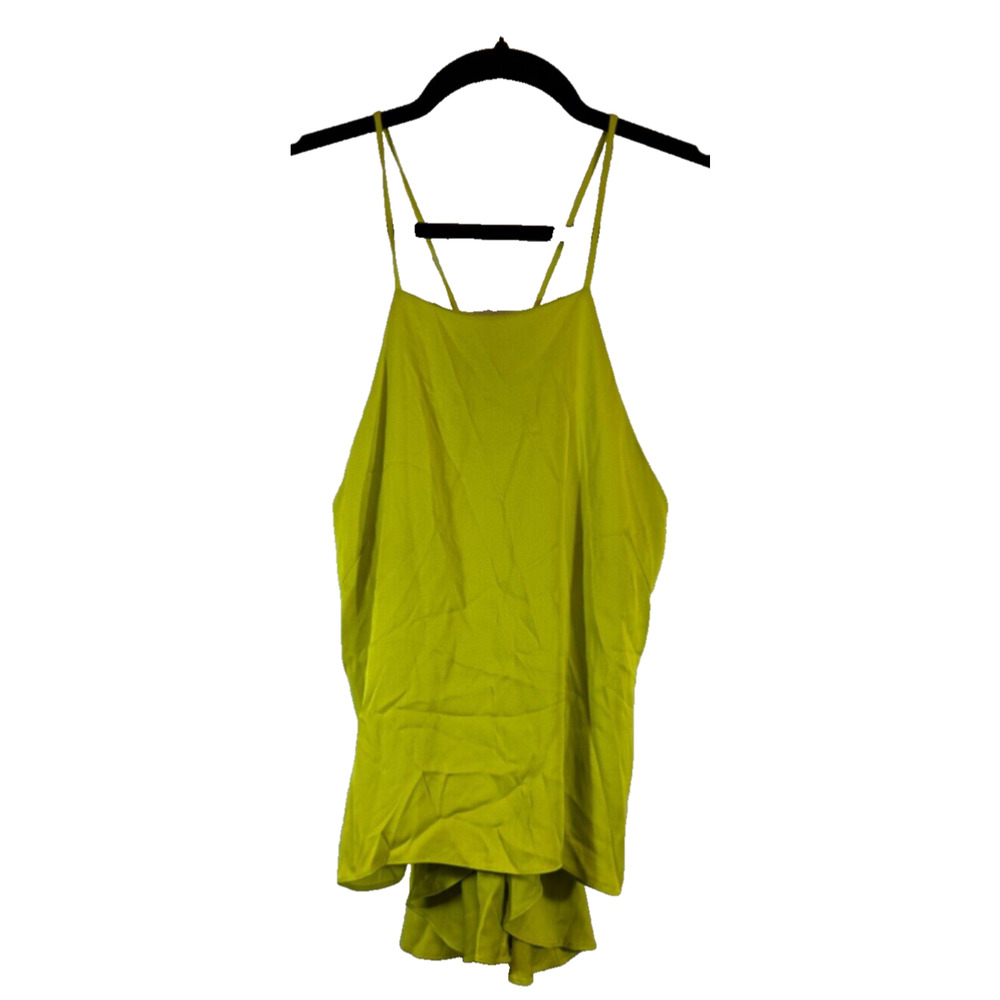 Milly Silk size M Tank Swing Lined Handkerchief Hem Neon Green Designer A42